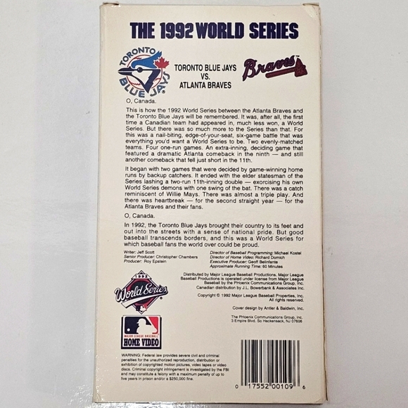 MLB 1992 World Series Toronto Blue Jays VS Atlanta Braves VHS Tape - Picture 7 of 16